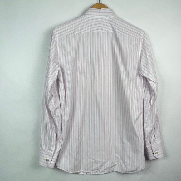 Paul Smith London Mens Button Down Long Sleeve Shirt Pink White Stripe Size 16 - Picture 4 of 4